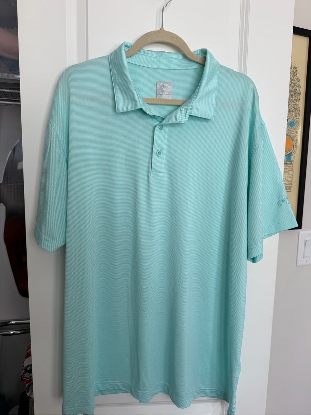 Callaway Polo Shirt Men’s SizeXXL Teal Striped Golf Opti-Dri Performance Stretch